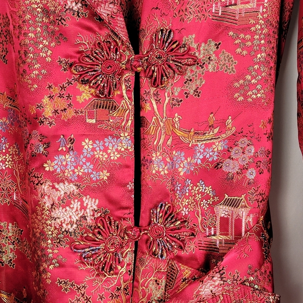 Vintage Kimono Robe Red Brocade Robe #3003 - Picture 9 of 14